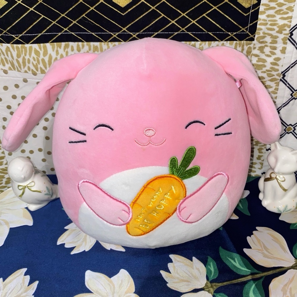 SQUISHMALLOWS BOP THE PINK BUNNY HOLDING A CARROT PLUSH PILLOW TOY